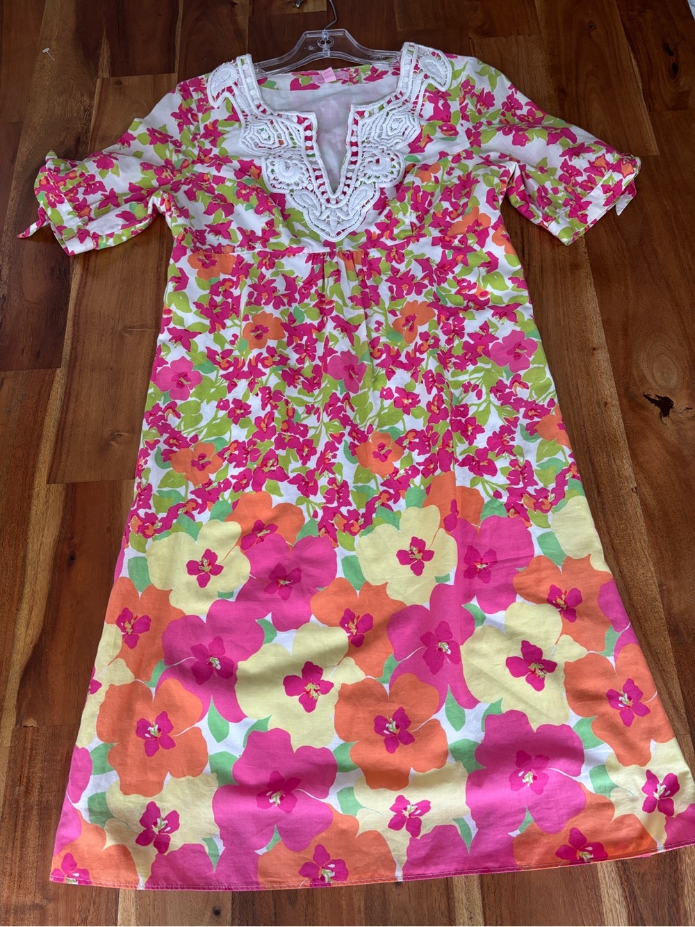 Lilly Pulitzer Floral Crochet Trim Shift Dress - Size 2